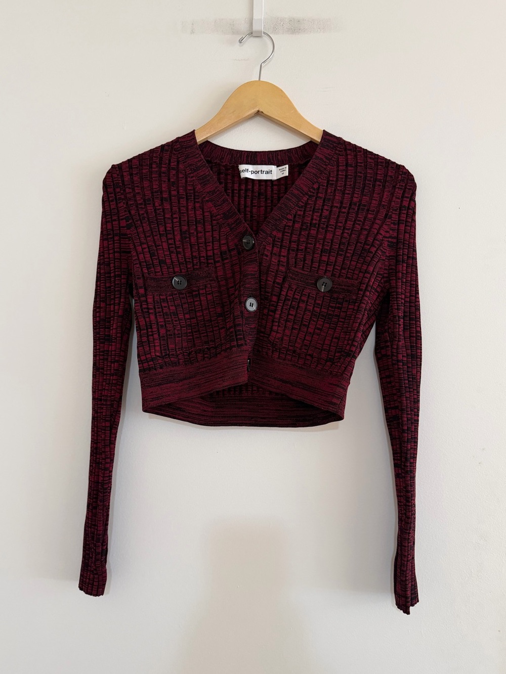 Self-Portrait Red Ribbed Knit Cardigan